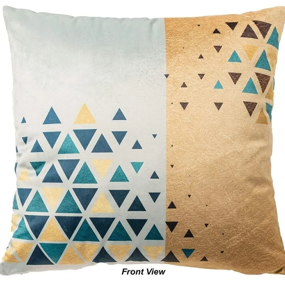 Pack of 2 Velvet Accent Pillow Covers - Blue/Gold Geometric - 18x18